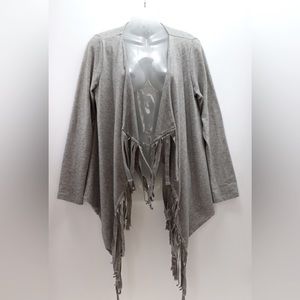 Lucy Love Gray Fringe Boho Sweatshirt Cardigan